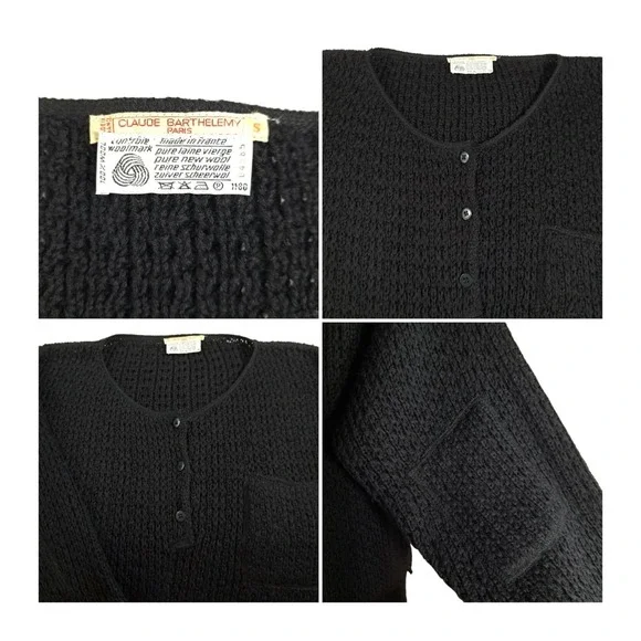 Claude Barthelemy Paris Oversized Sweater S Black 100% Wool Chunky Crochet Knit - Picture 4 of 10